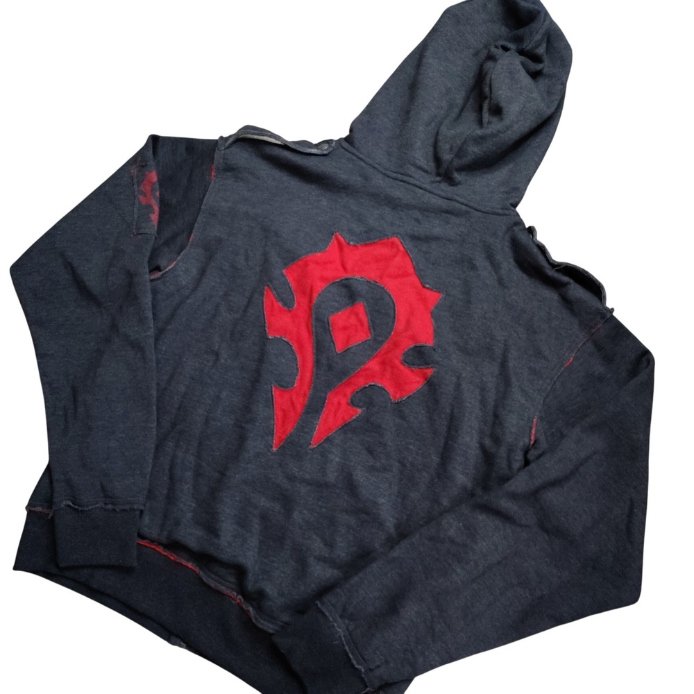 Jinx World of Warcraft Hoodie Mens Medium Grey Red Horde Zip Up Thermal Jacket